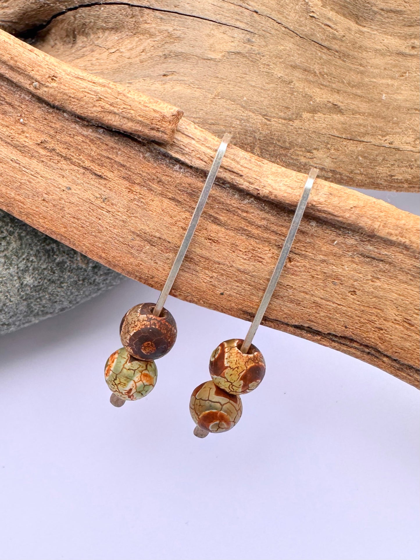 Enduring Thread Earrings: Sterling Silver & Argentium Wishbone Dzi Beads
