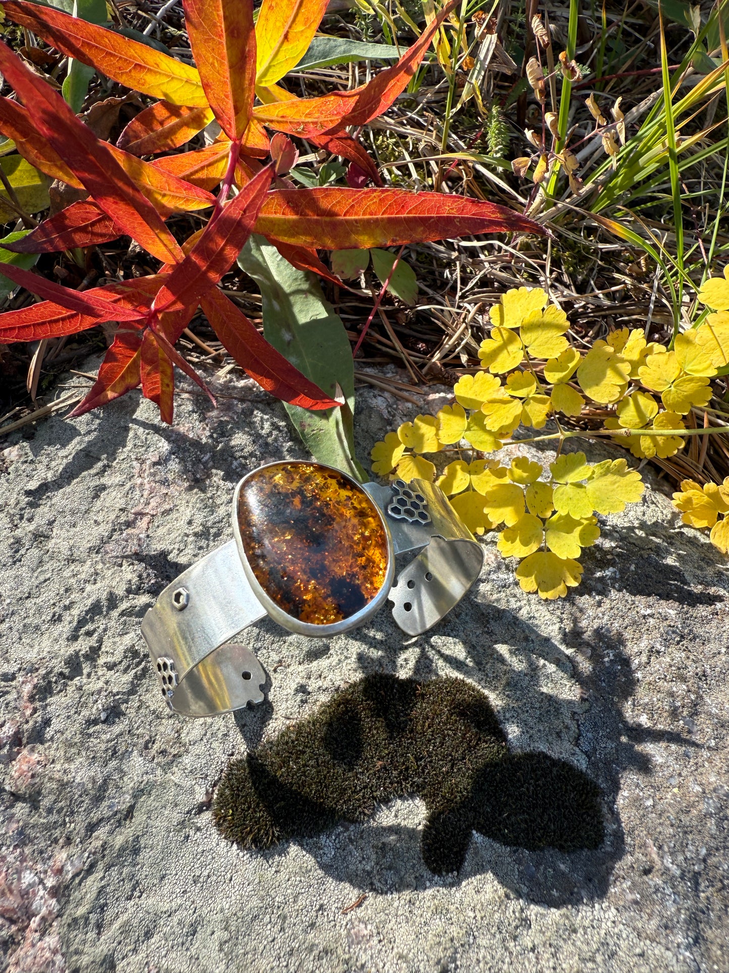 Sunlit Hive Cuff: Sterling Silver & Baltic Amber