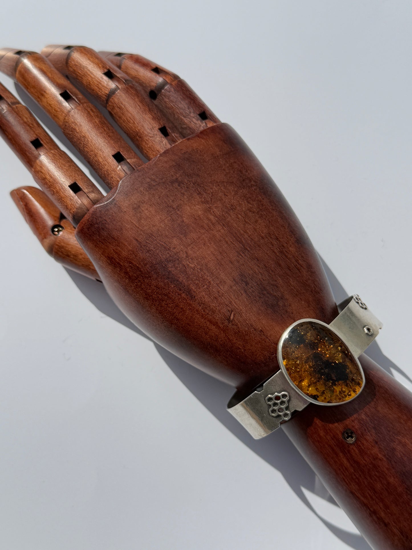 Sunlit Hive Cuff: Sterling Silver & Baltic Amber