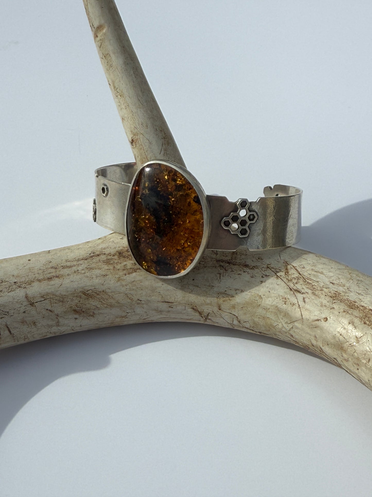 Sunlit Hive Cuff: Sterling Silver & Baltic Amber