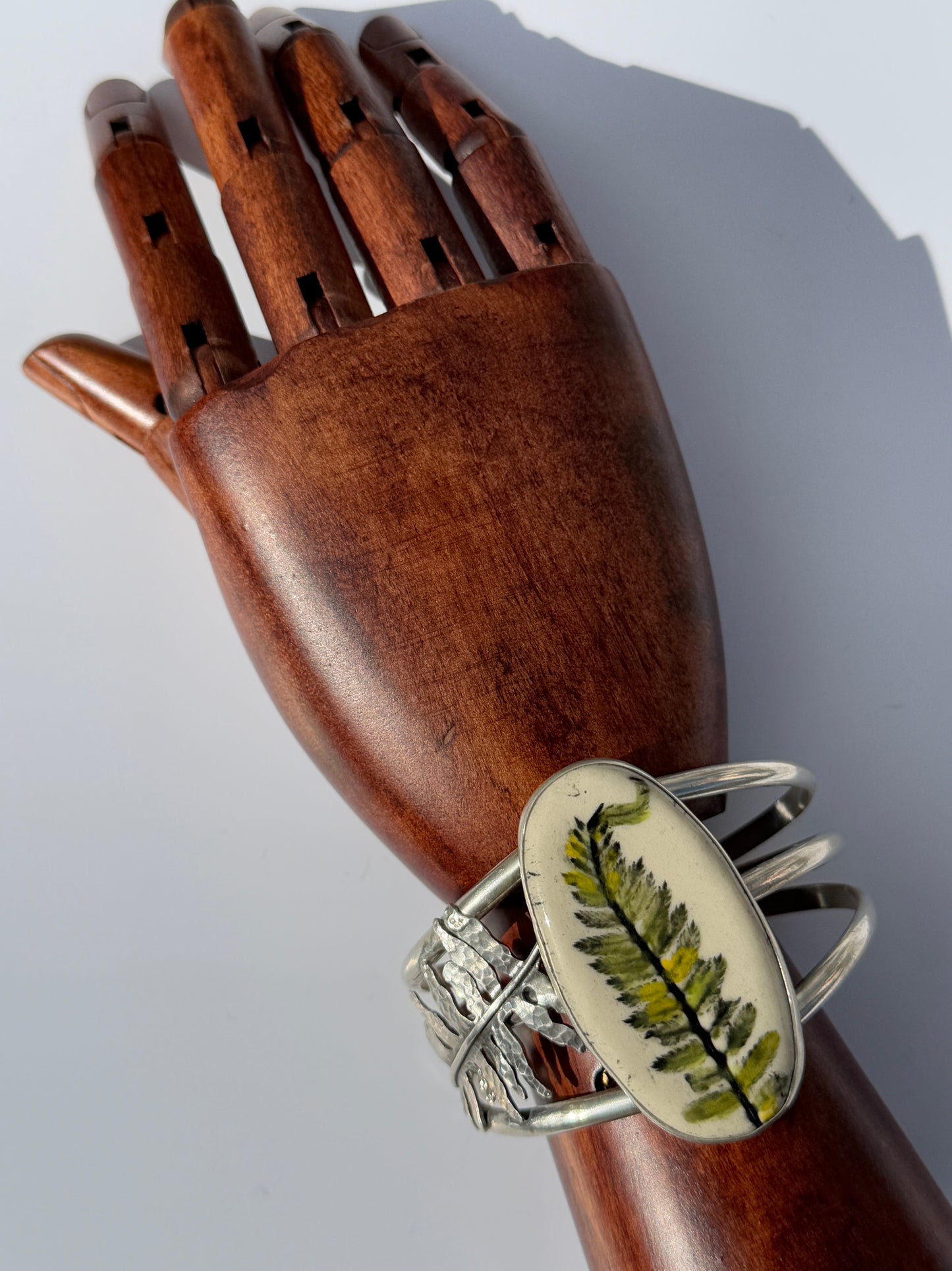 Sanctuary Cuff: Sterling Silver & Ceramic Sword Fern