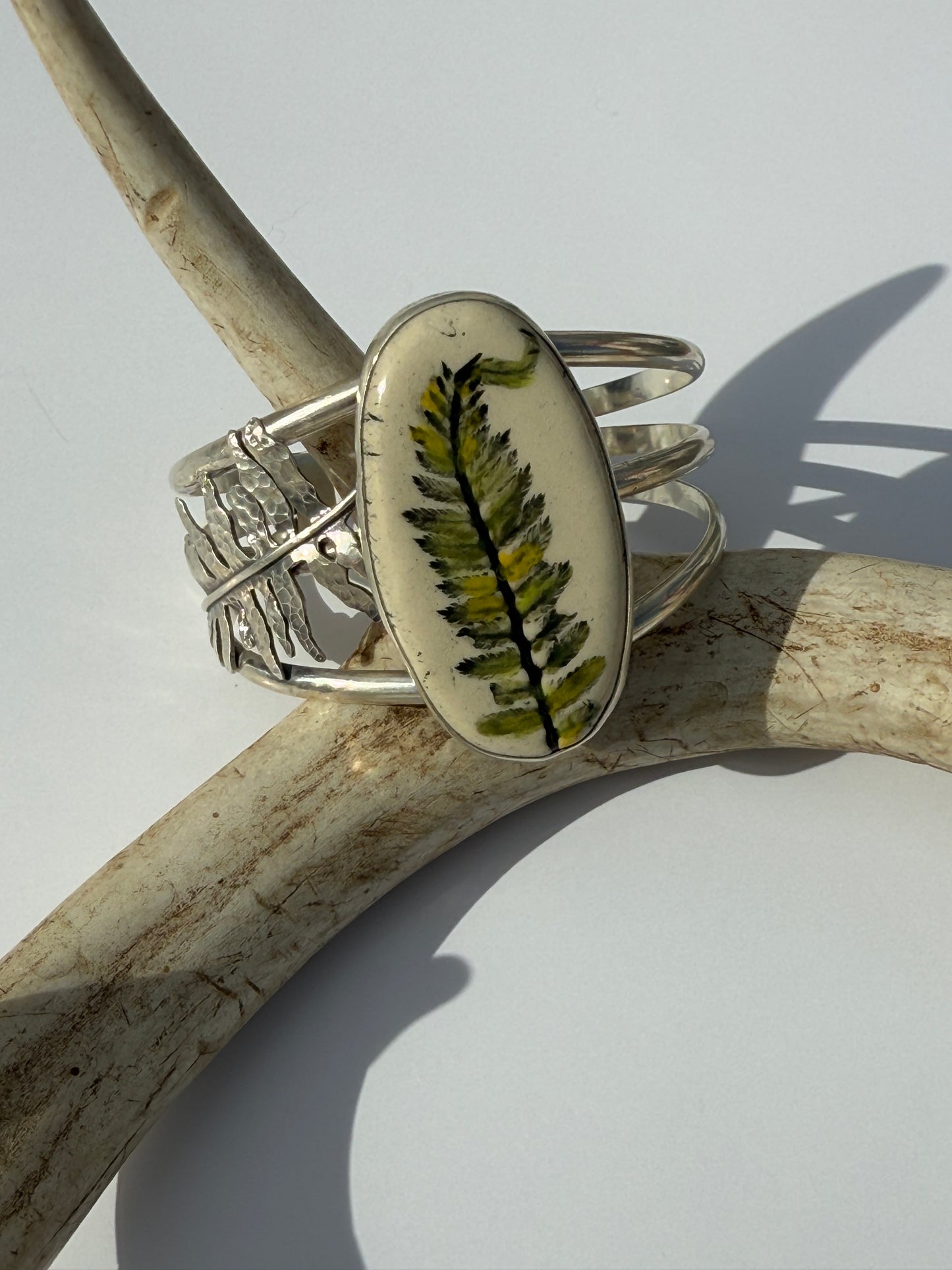 Sanctuary Cuff: Sterling Silver & Ceramic Sword Fern