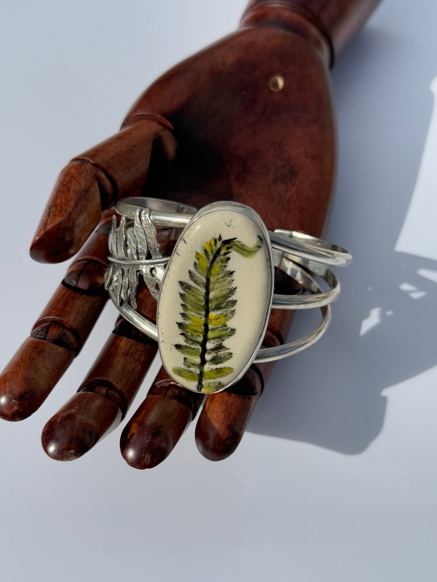 Sanctuary Cuff: Sterling Silver & Ceramic Sword Fern