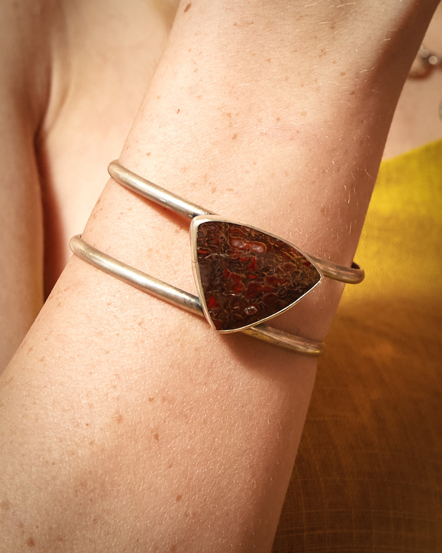 Ancient Earth Cuff: Sterling Silver and Dinosaur Bone