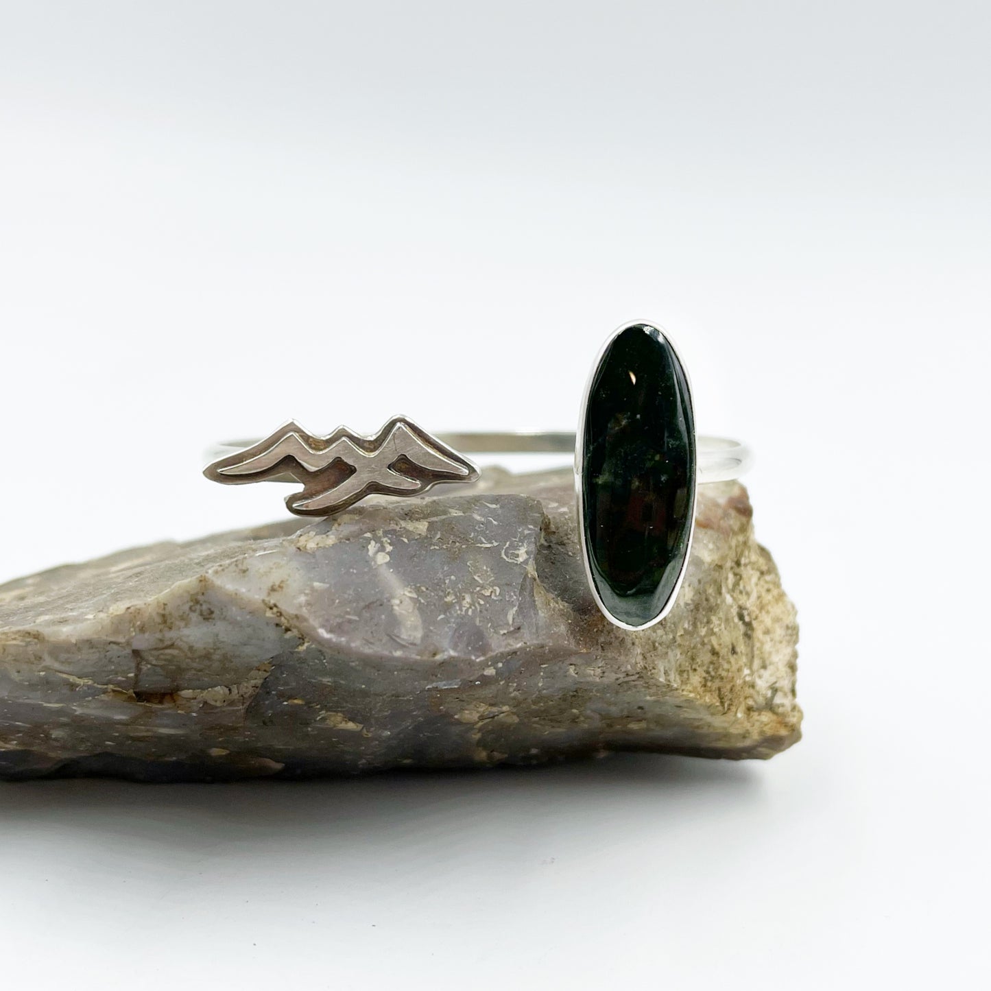 Summit Path Cuff: Sterling Silver & Wyoming Jade