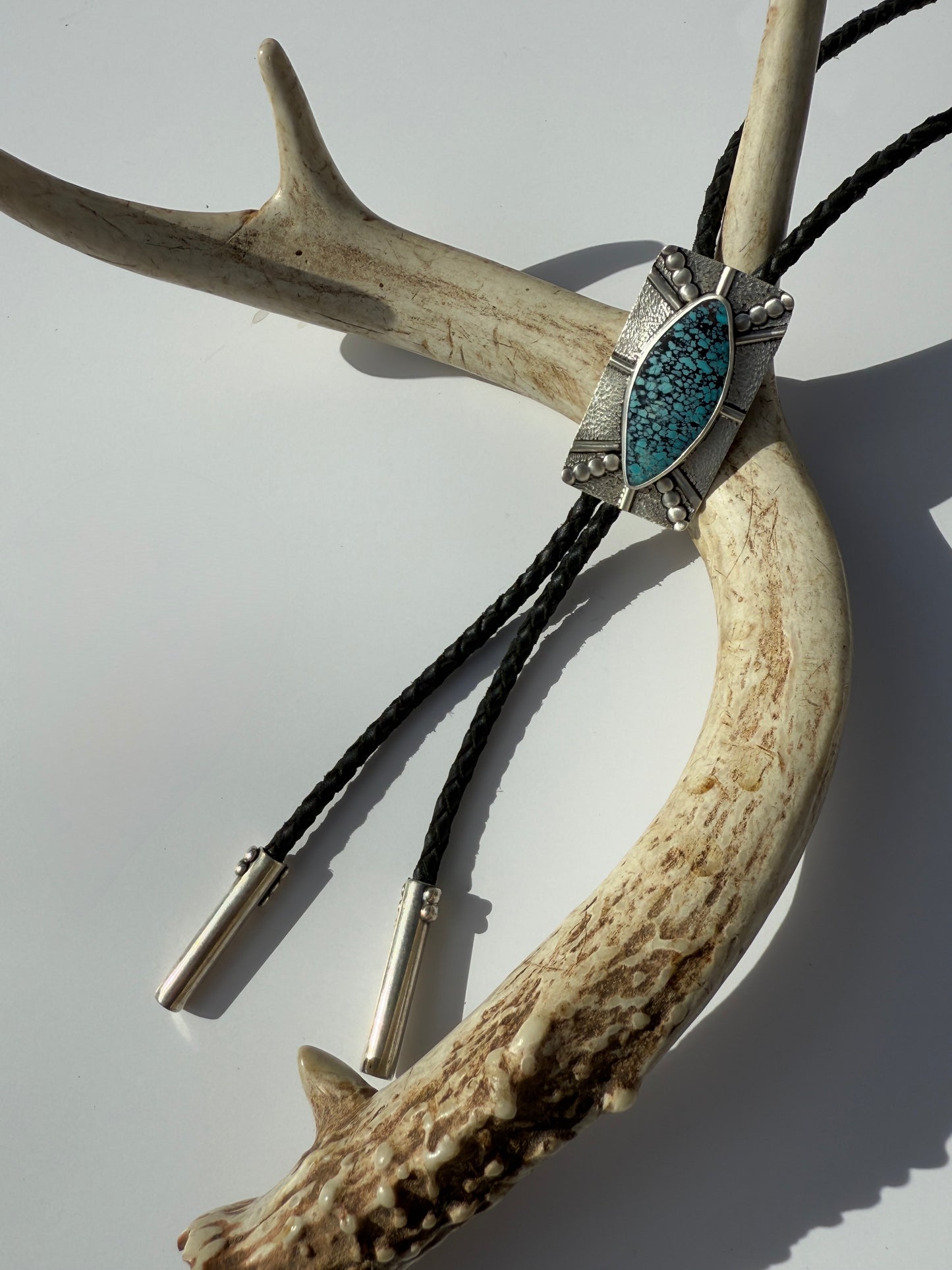 Wild River Currents Bolo Tie: Sterling Silver & Spiderweb Turquoise