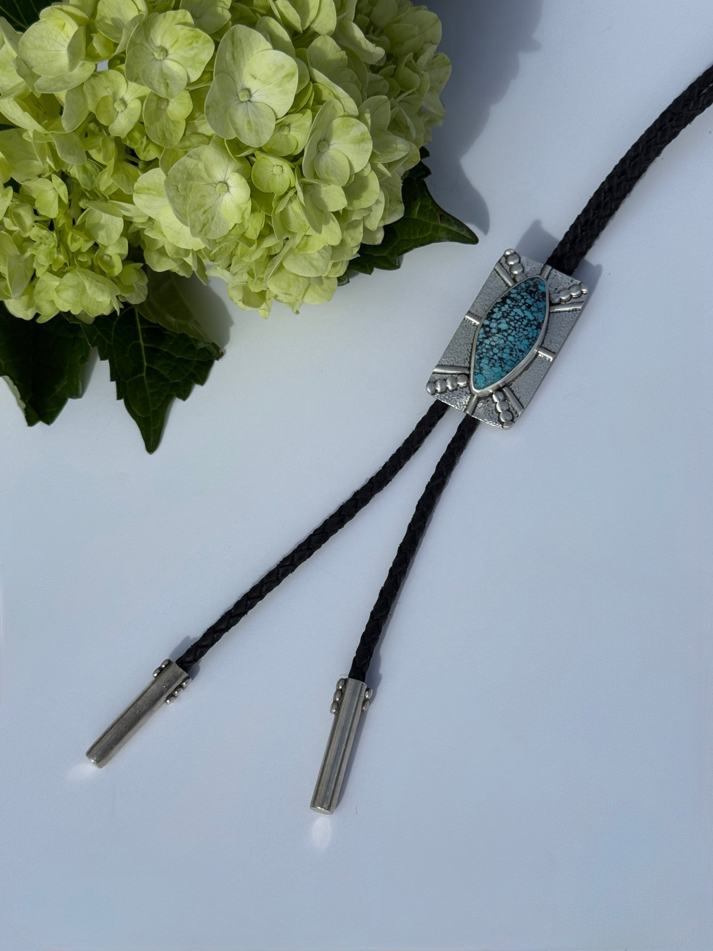 Wild River Currents Bolo Tie: Sterling Silver & Spiderweb Turquoise