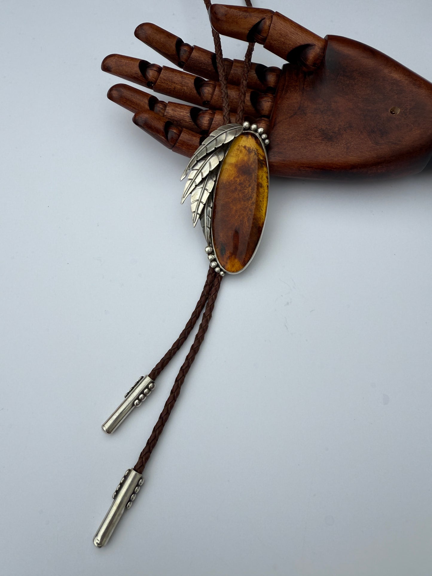 Late Fall Horizon Bolo Tie: Sterling Silver & Chiapas Amber