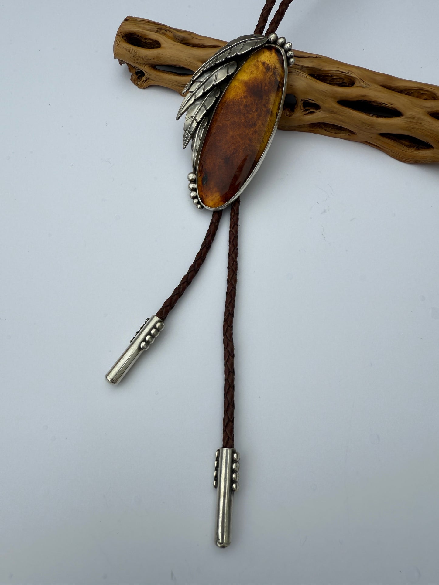 Late Fall Horizon Bolo Tie: Sterling Silver & Chiapas Amber