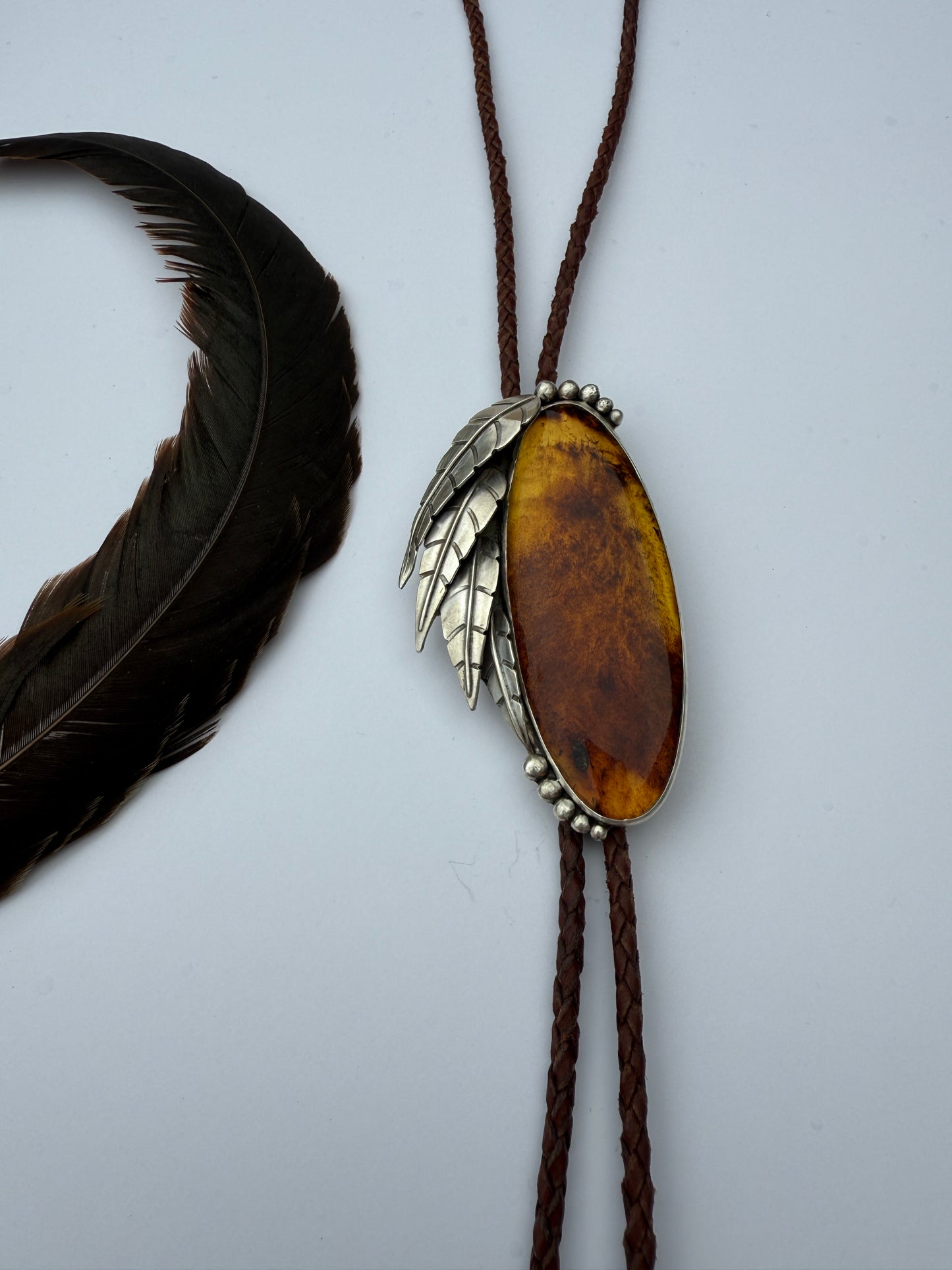 Late Fall Horizon Bolo Tie: Sterling Silver & Chiapas Amber