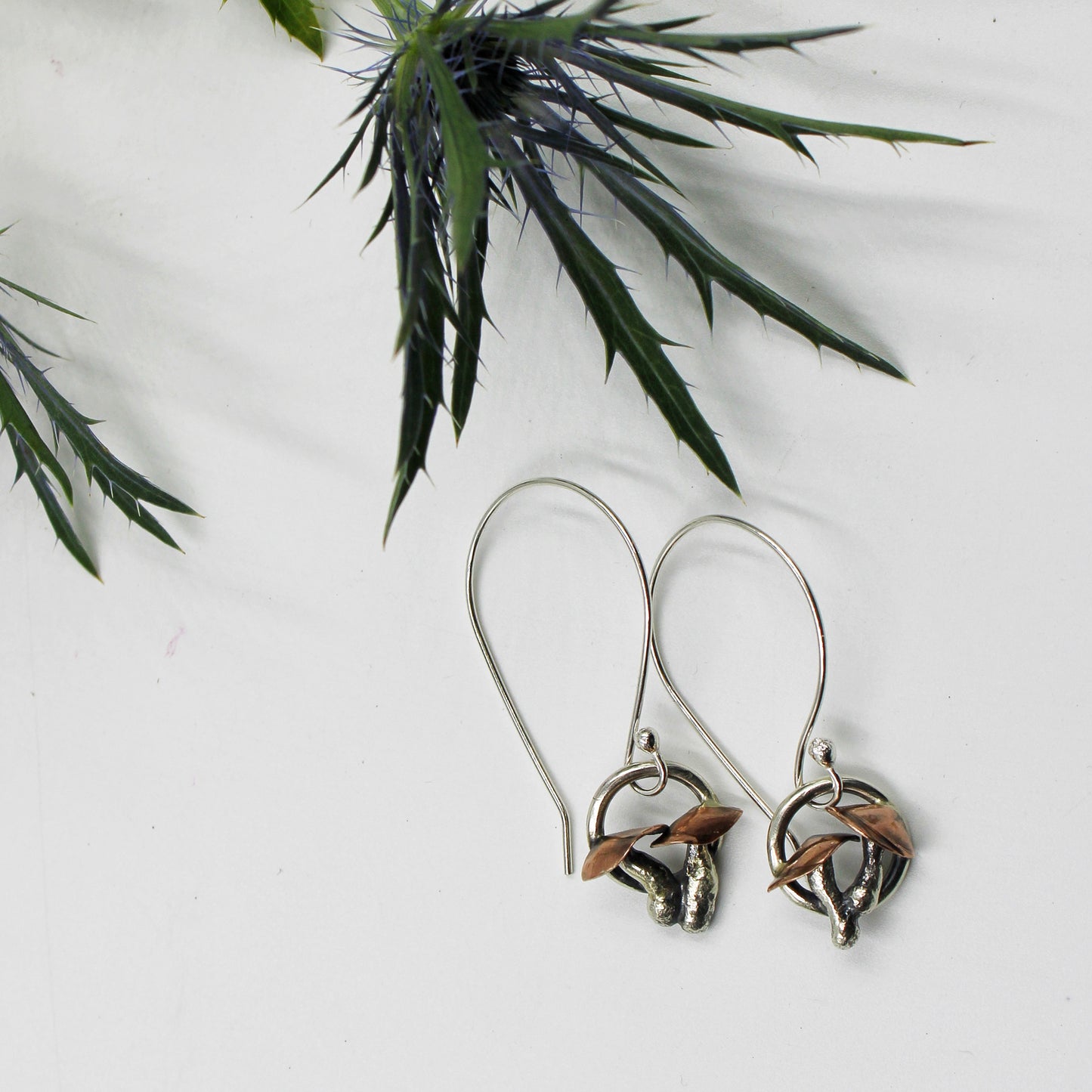 Mushroom Whispers Earrings: Sterling Silver and Copper Mushrooms