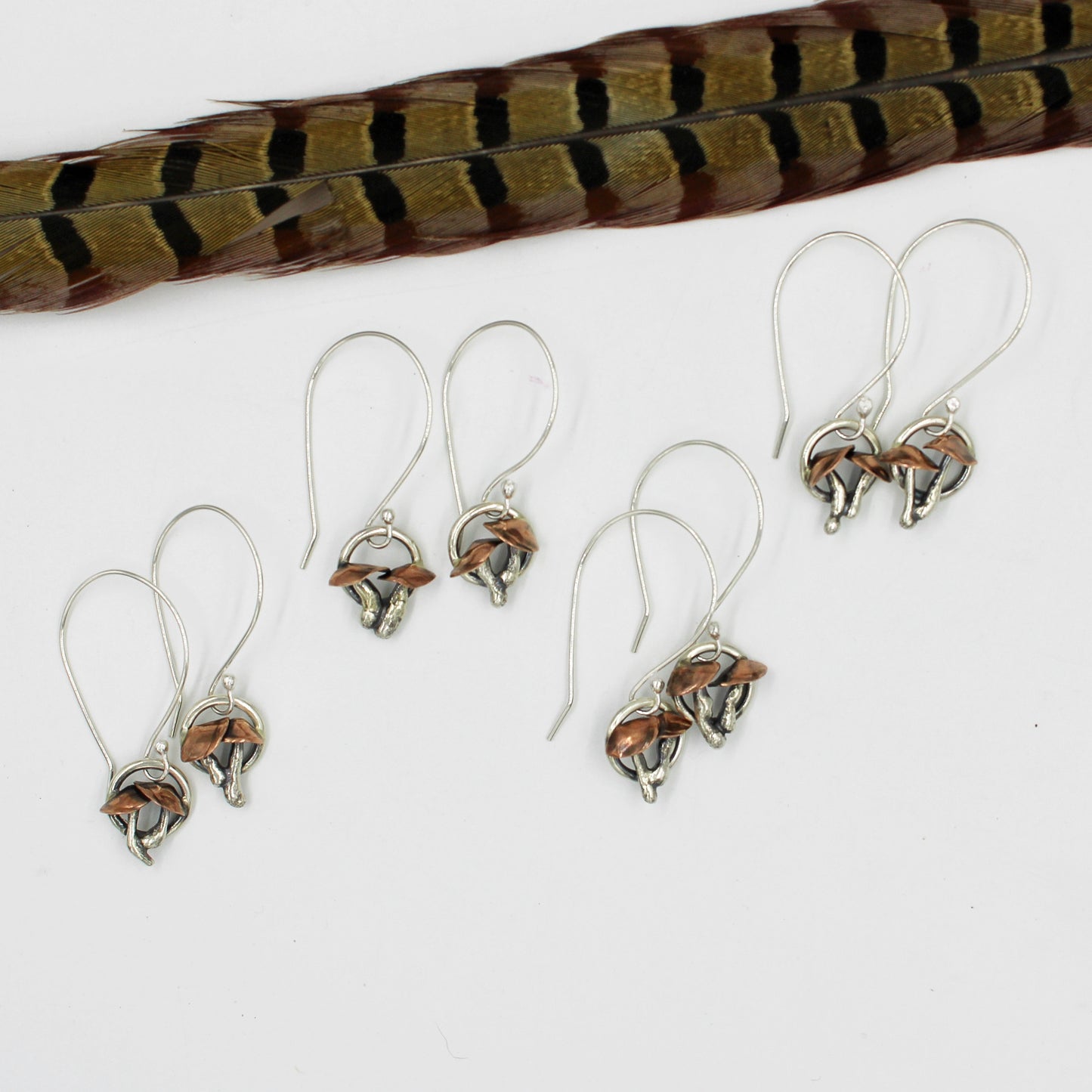 Mushroom Whispers Earrings: Sterling Silver and Copper Mushrooms