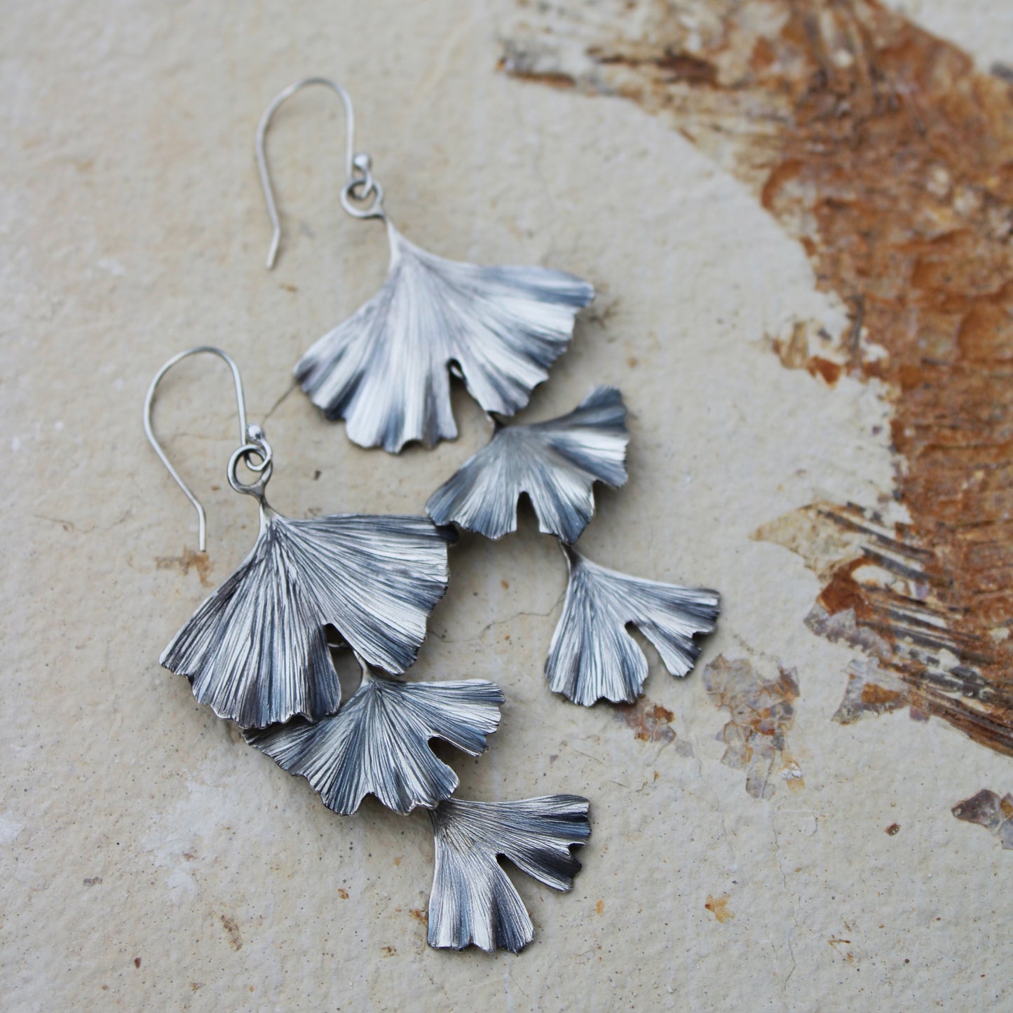Whispers of Autumn Earrings: Sterling Silver Gingko Leaves