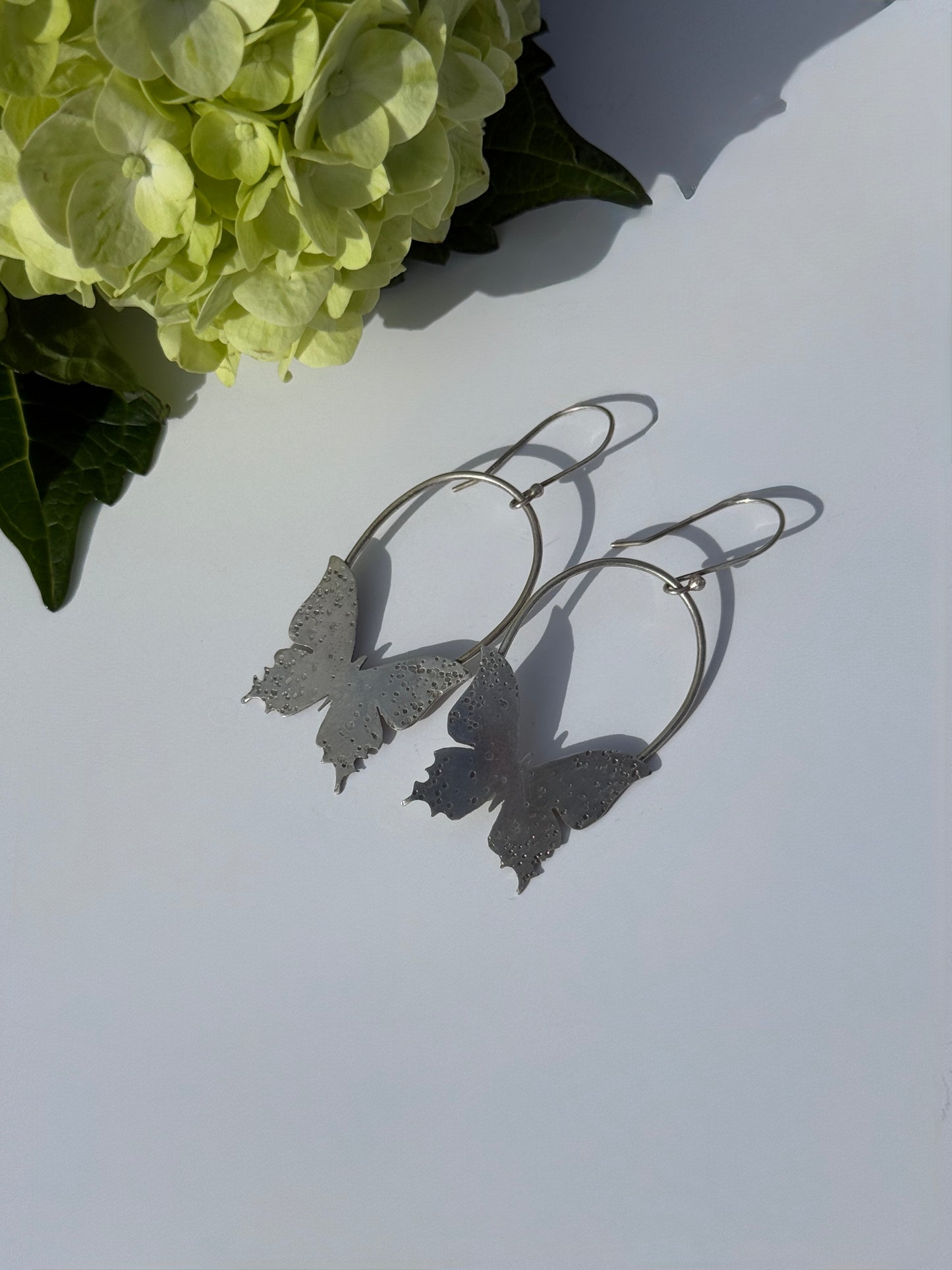 Winged Serenity Hoop Earrings: Sterling Silver Butterflies