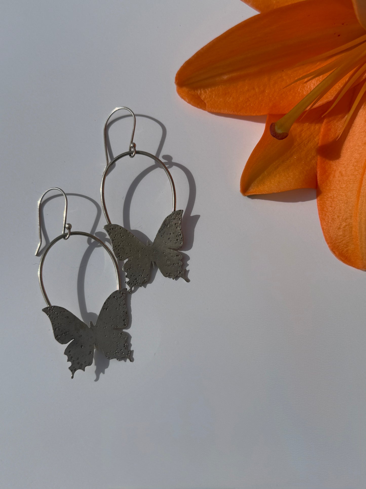 Winged Serenity Hoop Earrings: Sterling Silver Butterflies