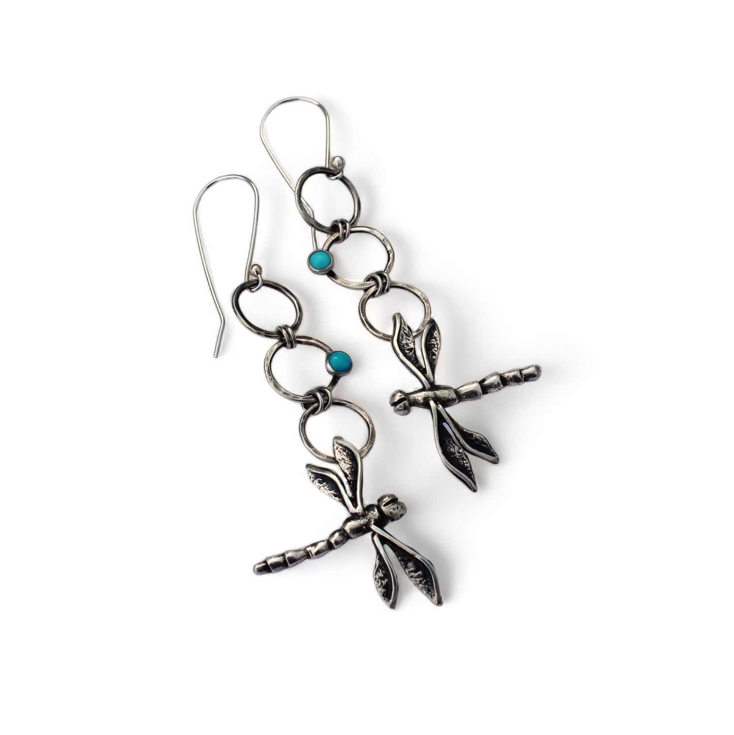 Whispering Wings Dragonfly Earrings: Sterling Silver and Blue Ridge Turquoise