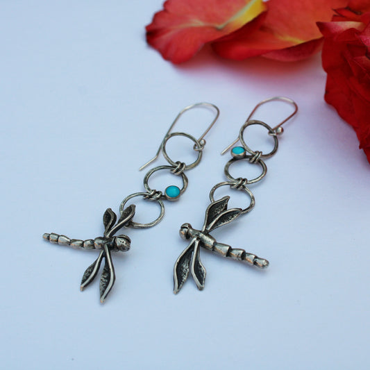 Whispering Wings Dragonfly Earrings: Sterling Silver and Blue Ridge Turquoise