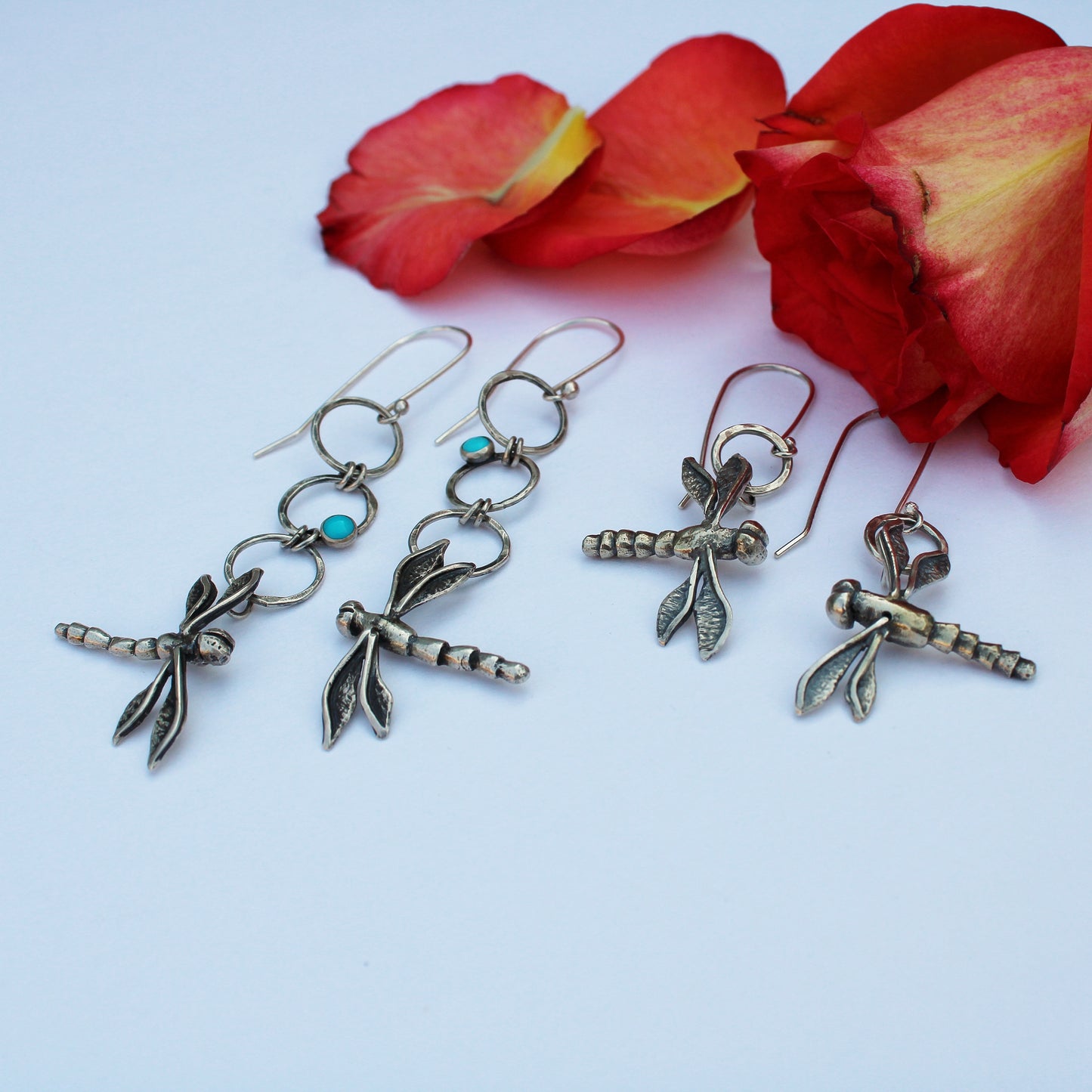 Whispering Wings Dragonfly Earrings: Sterling Silver and Blue Ridge Turquoise
