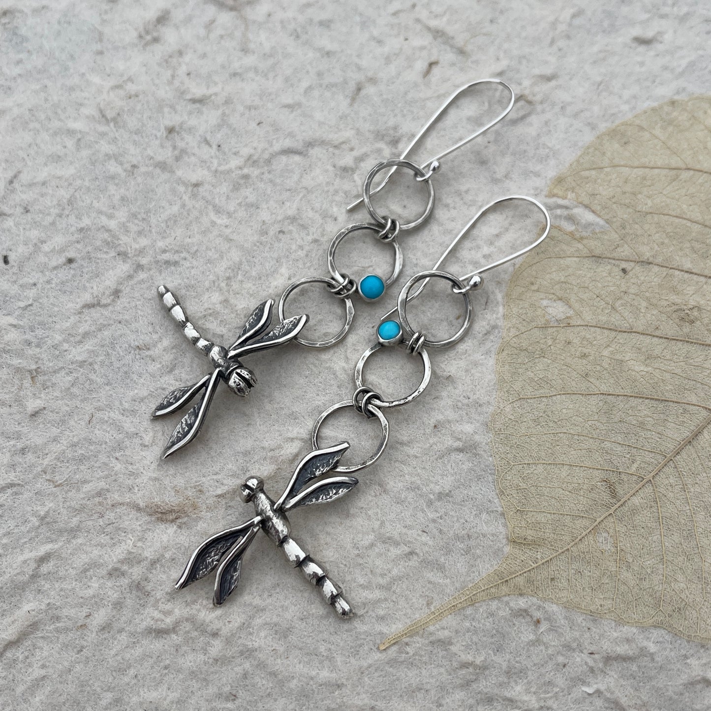 Whispering Wings Dragonfly Earrings: Sterling Silver and Blue Ridge Turquoise