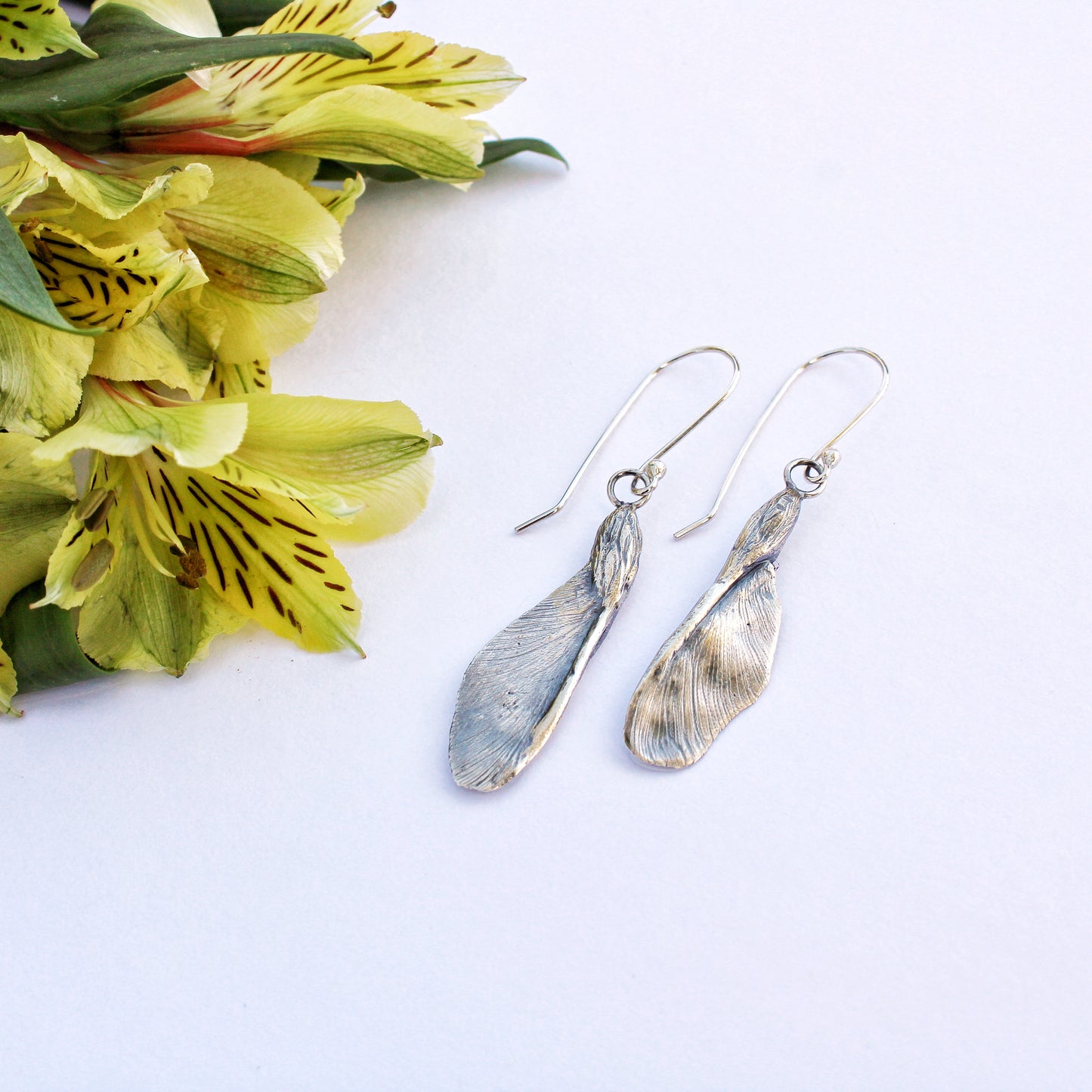 Flight of Spring Earrings: Sterling Silver Maple Samaras