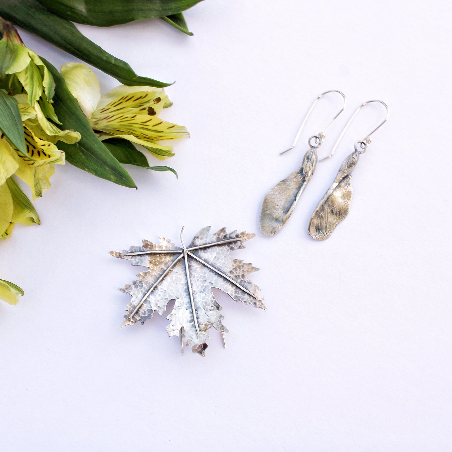 Flight of Spring Earrings: Sterling Silver Maple Samaras