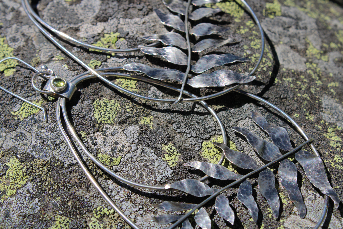 Fernsong Hoops 🌿✨: Sterling Silver Sword Ferns & Peridot