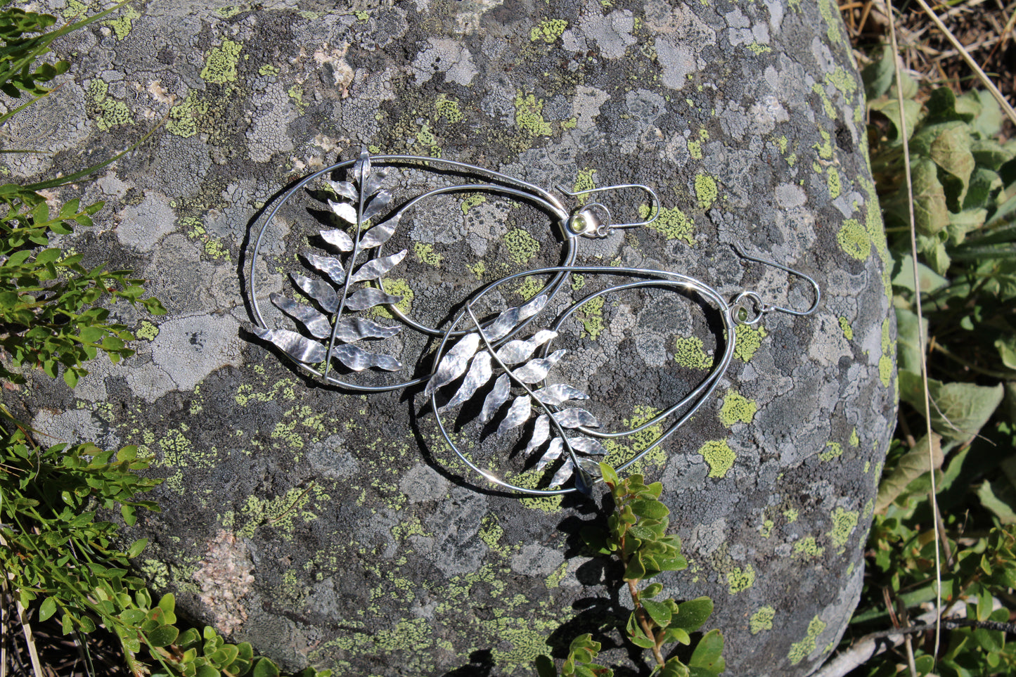 Fernsong Hoops 🌿✨: Sterling Silver Sword Ferns & Peridot