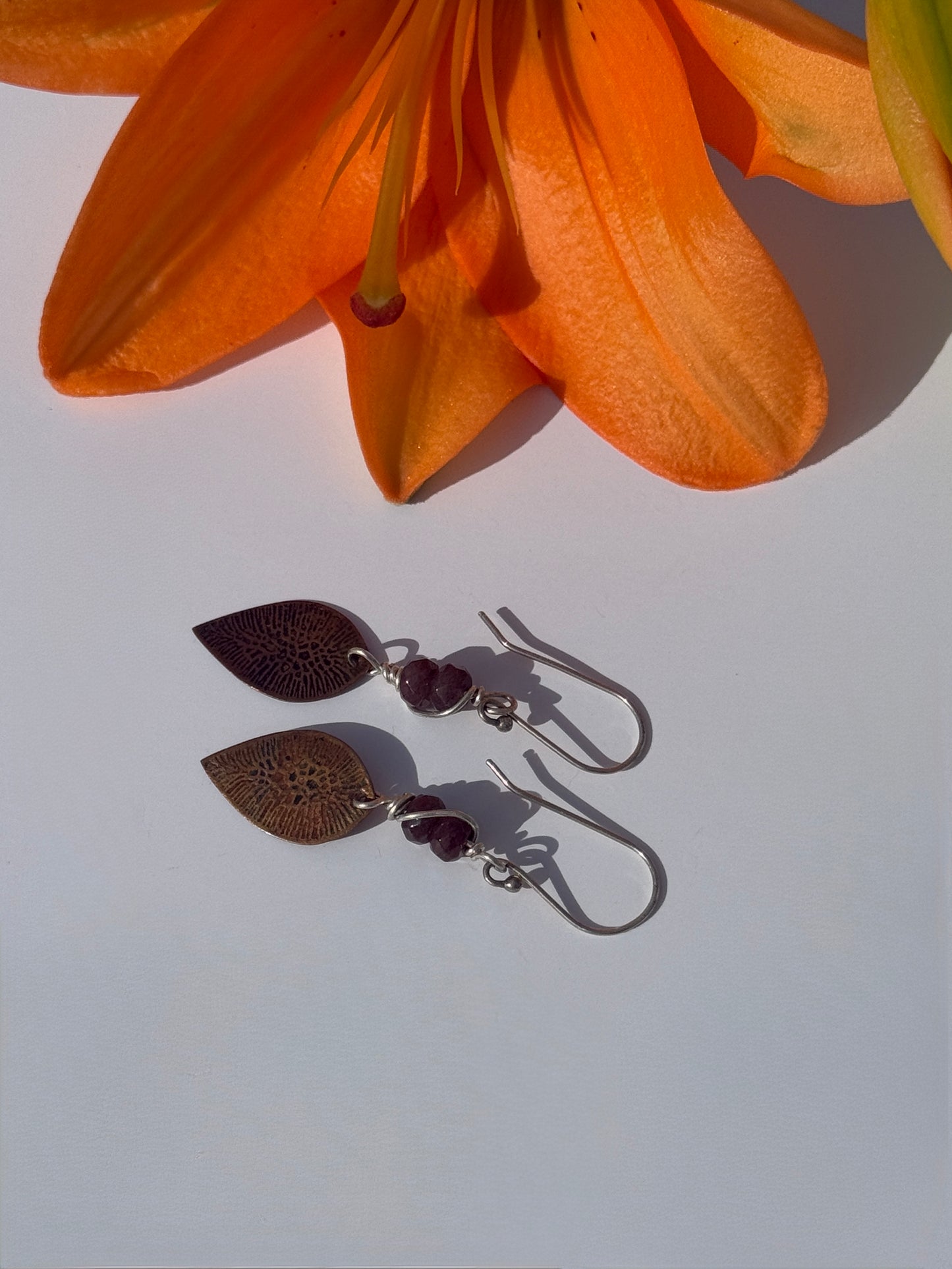 Celestial Fields Earrings: Copper Cell Earrings with Purple Impression Jasper