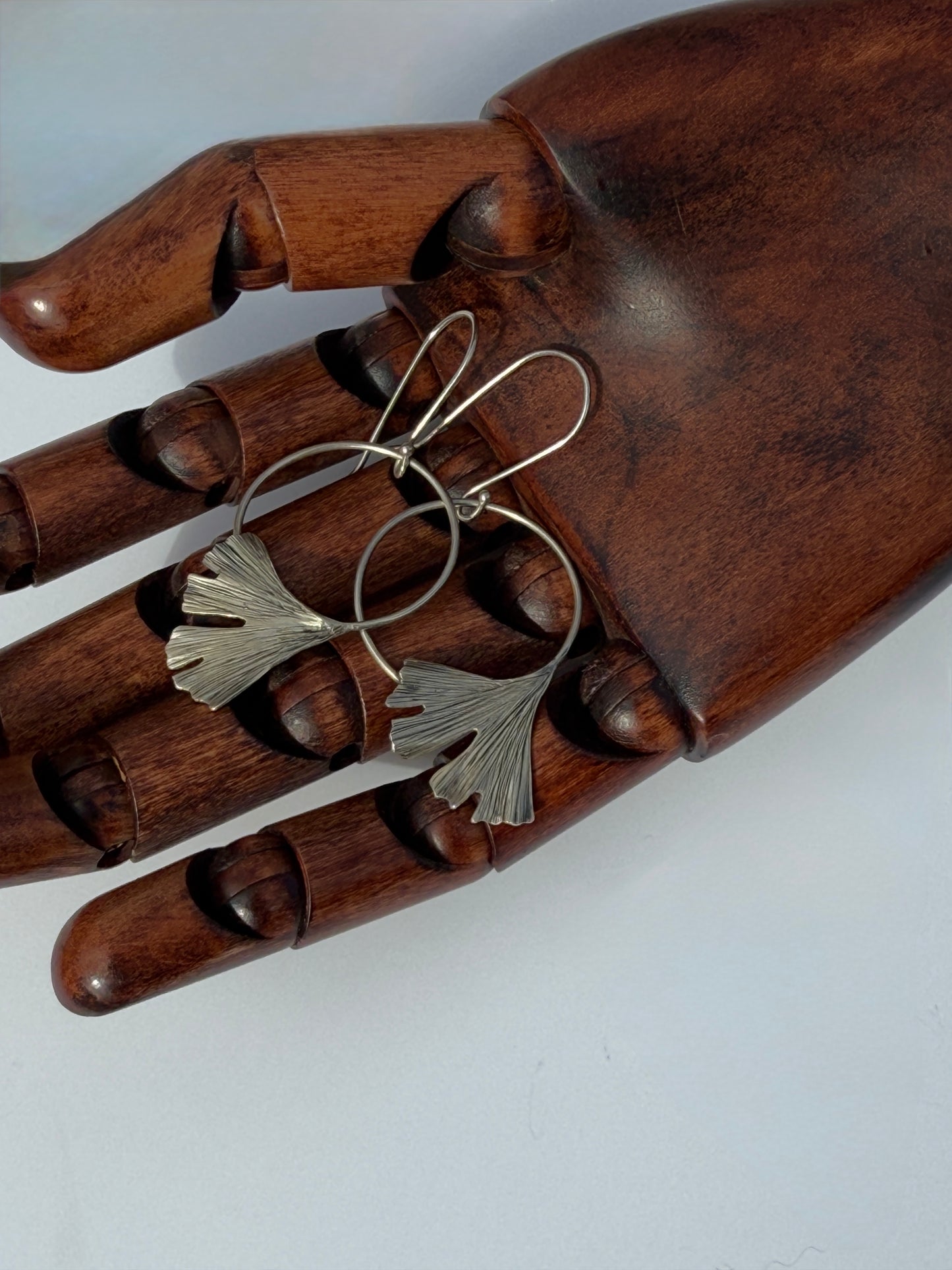Resilience and Hope Gingko Hoop Earrings: Sterling Silver Gingko Leaves