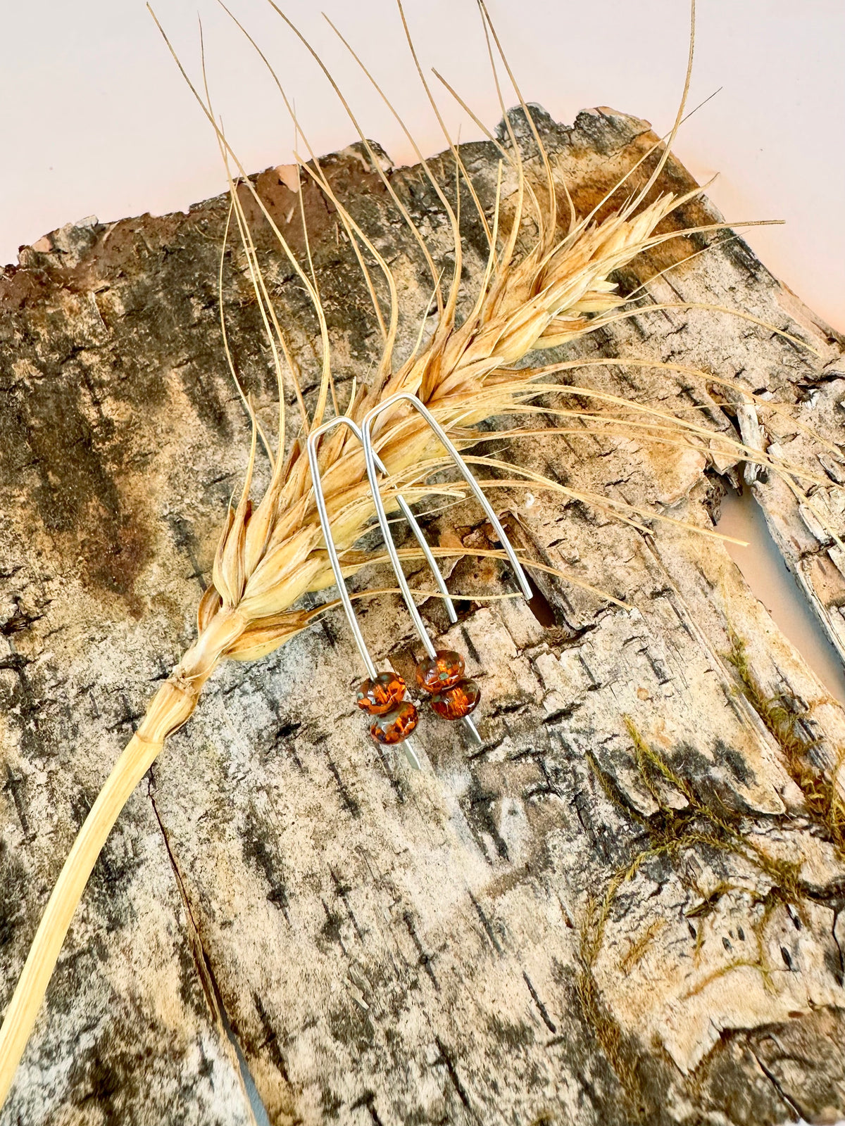 Autumn Stem Earrings: Argentium Hyacinth Picasso Beads & Sterling Silver