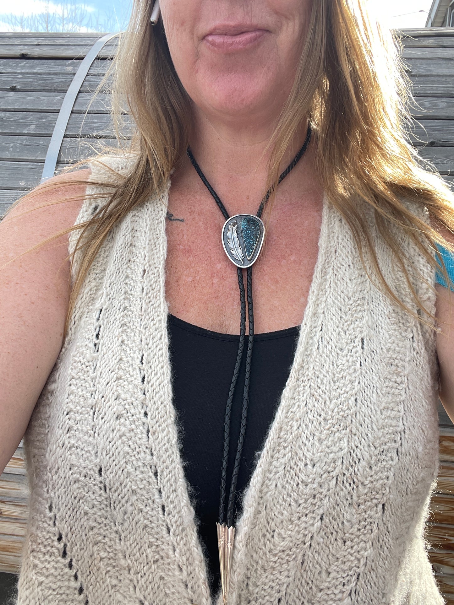 Skyward Feather Bolo Tie: Sterling Silver & Spiderweb Turquoise