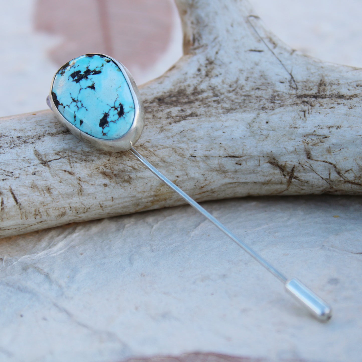 Azure Ridge Straight Pin: Sterling Silver & Blue Mountain Bouled Turquoise