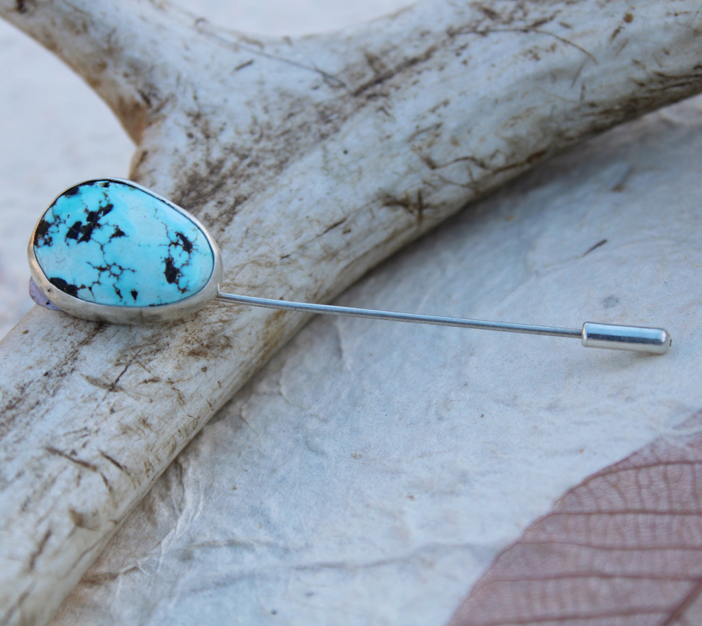 Azure Ridge Straight Pin: Sterling Silver & Blue Mountain Bouled Turquoise