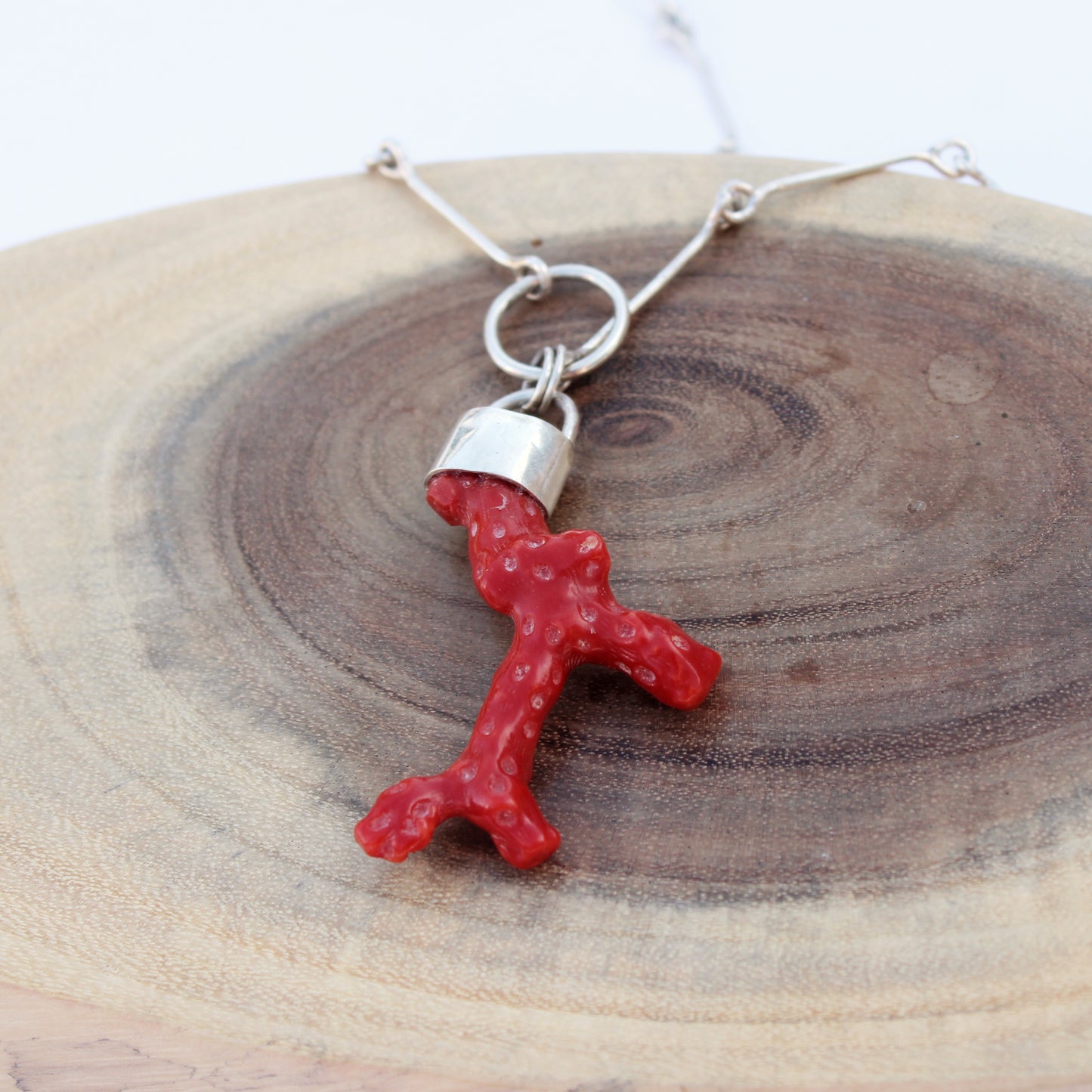 Red Coral Serenity Necklace: Sterling Silver & Vintage Italian Red Coral