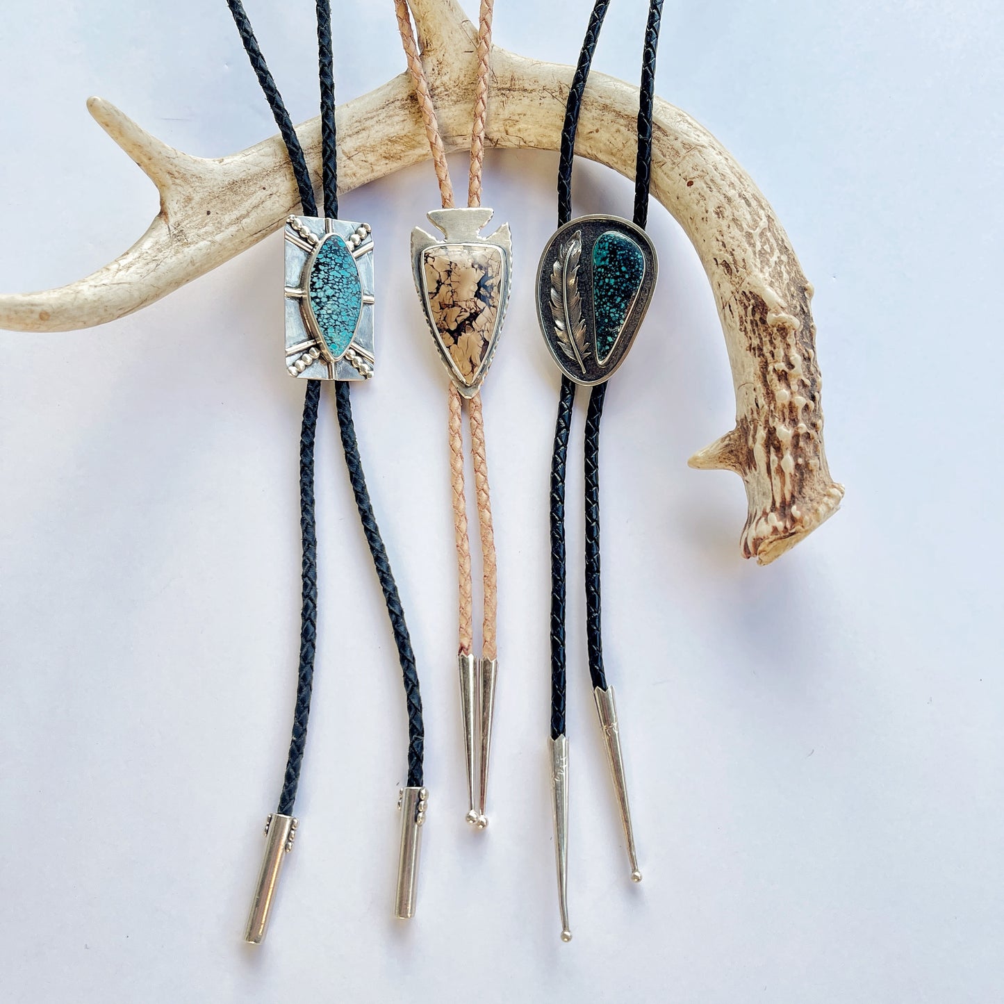 Skyward Feather Bolo Tie: Sterling Silver & Spiderweb Turquoise