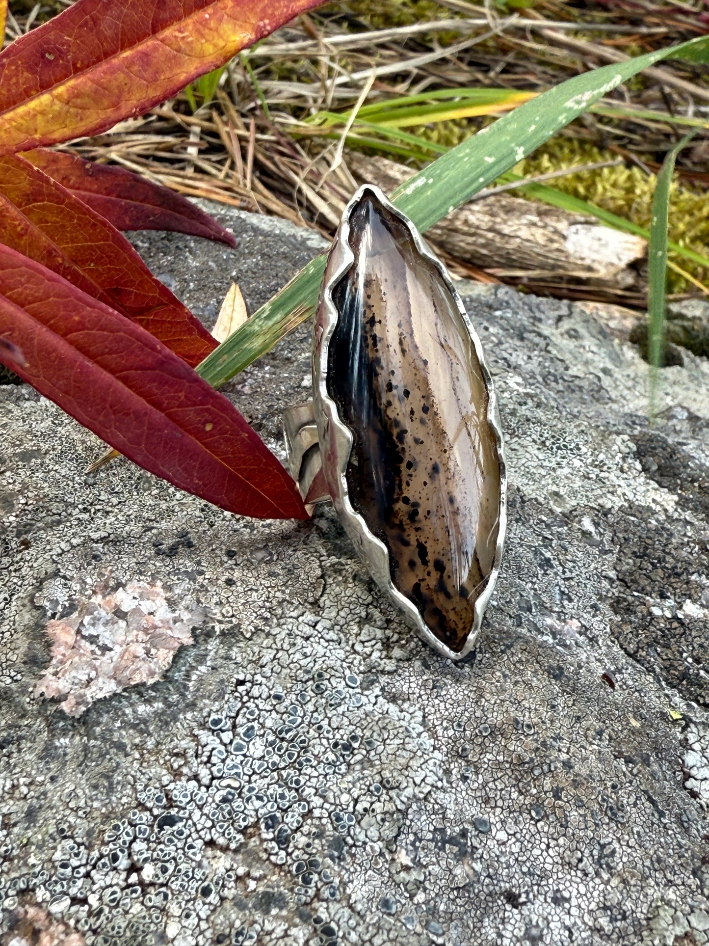 Riverbend Ring: Sterling Silver & Montana Agate - size 8.25