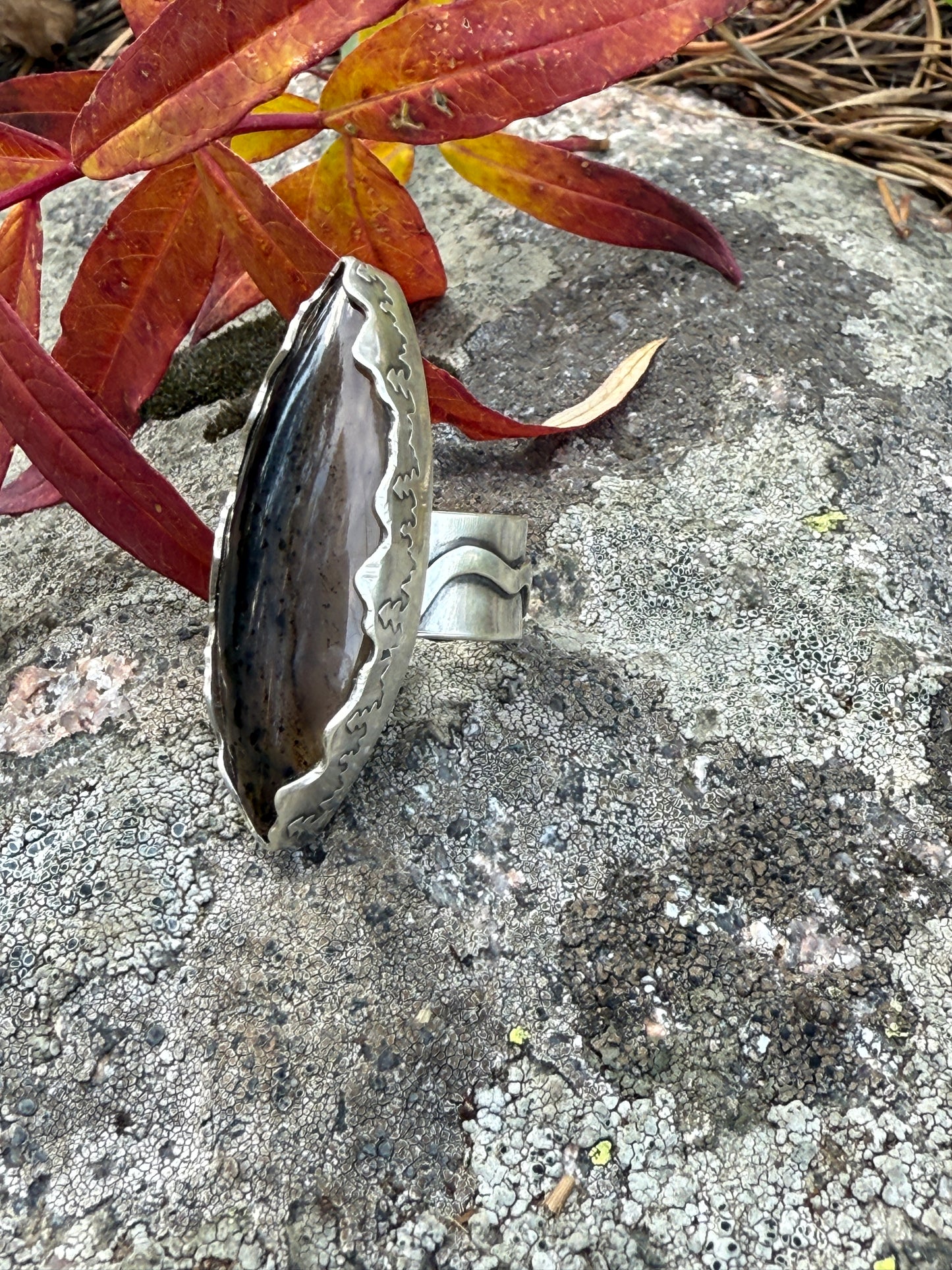 Riverbend Ring: Sterling Silver & Montana Agate - size 8.25