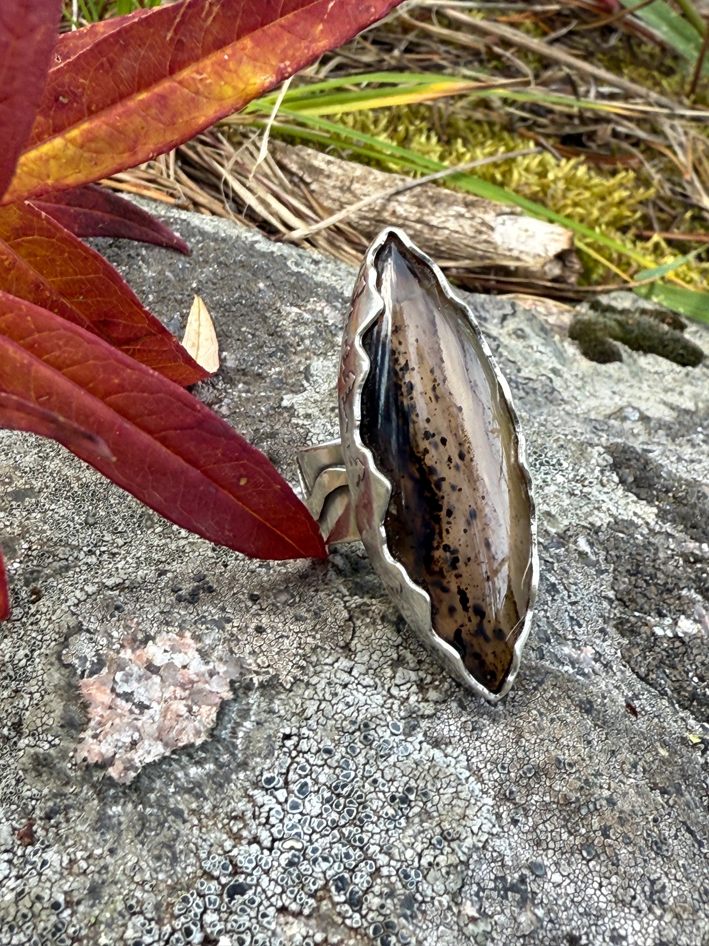 Riverbend Ring: Sterling Silver & Montana Agate - size 8.25
