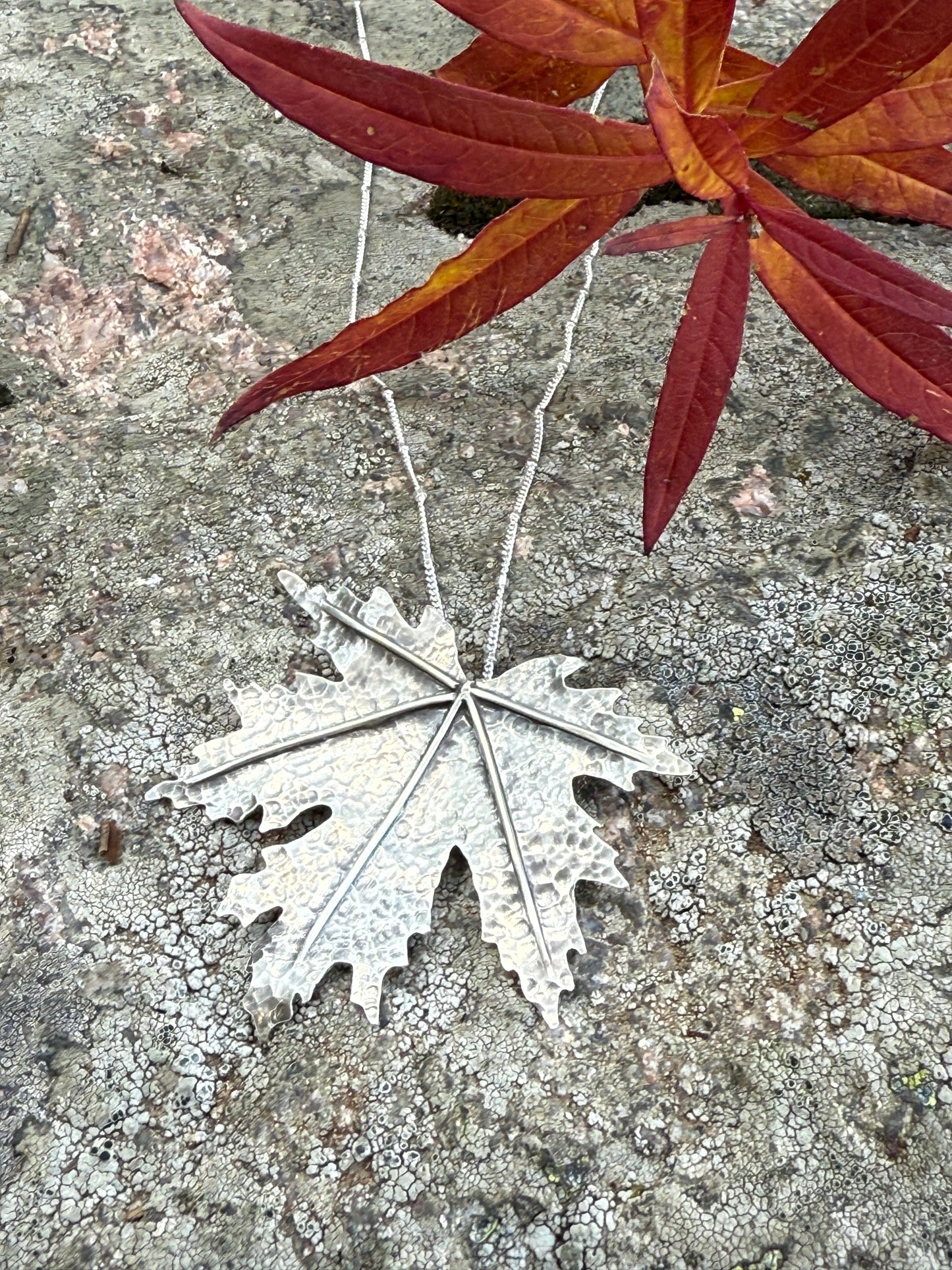 Turning Leaf Pendant: Sterling Silver Maple Leaf