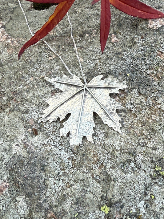 Turning Leaf Pendant: Sterling Silver Maple Leaf