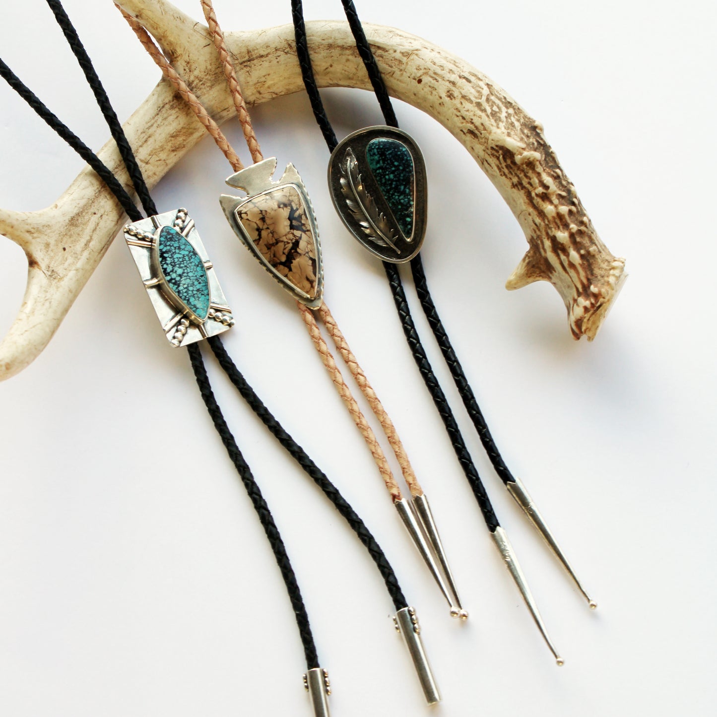 Skyward Feather Bolo Tie: Sterling Silver & Spiderweb Turquoise