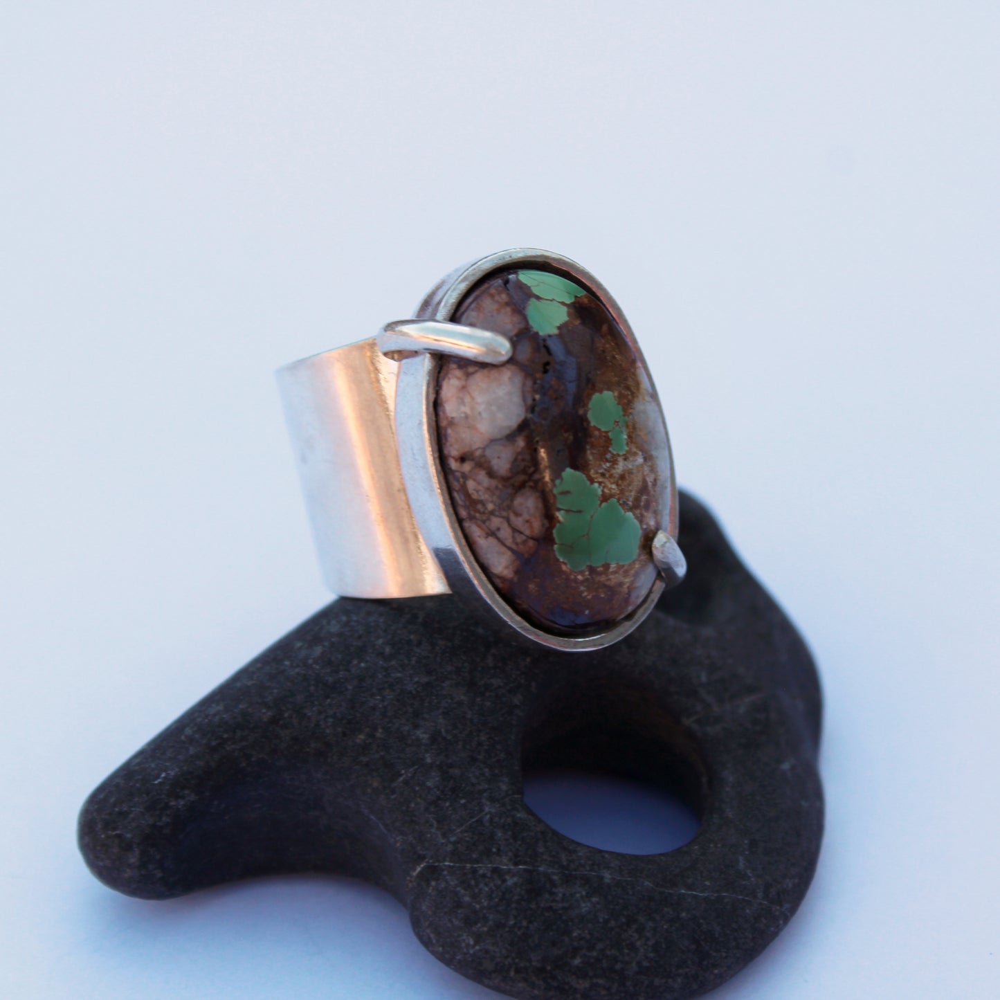 Riverbend Ring: Sterling Silver & Royston Ribbon Turquoise - size 9.75