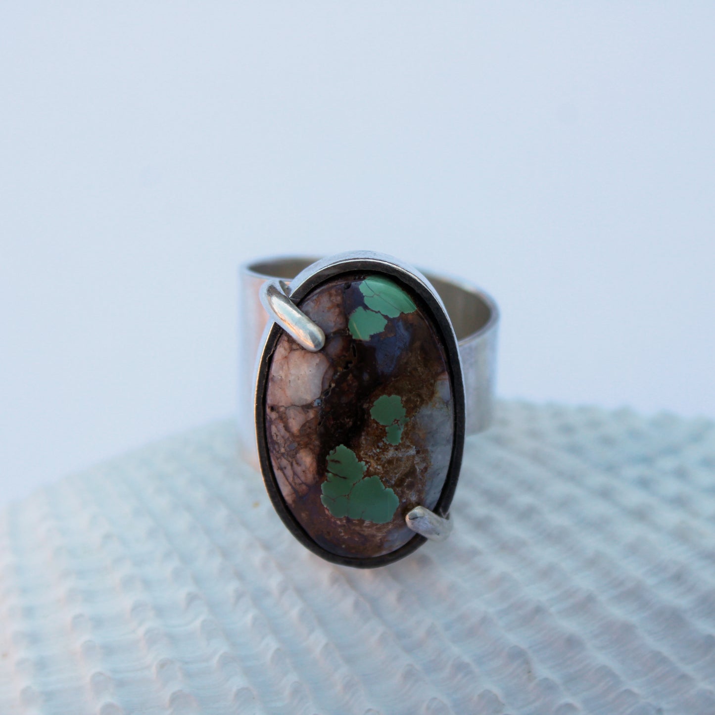 Riverbend Ring: Sterling Silver & Royston Ribbon Turquoise - size 9.75