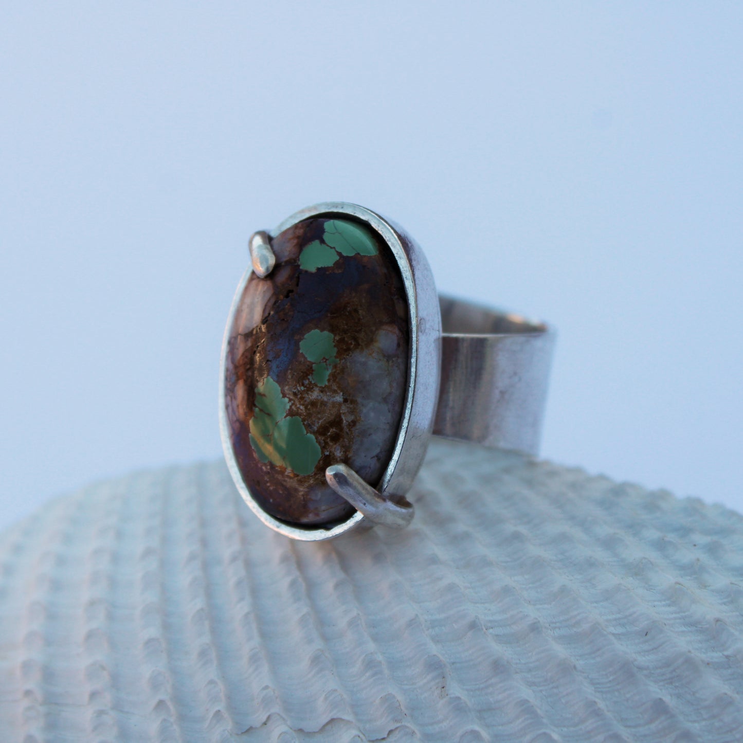 Riverbend Ring: Sterling Silver & Royston Ribbon Turquoise - size 9.75