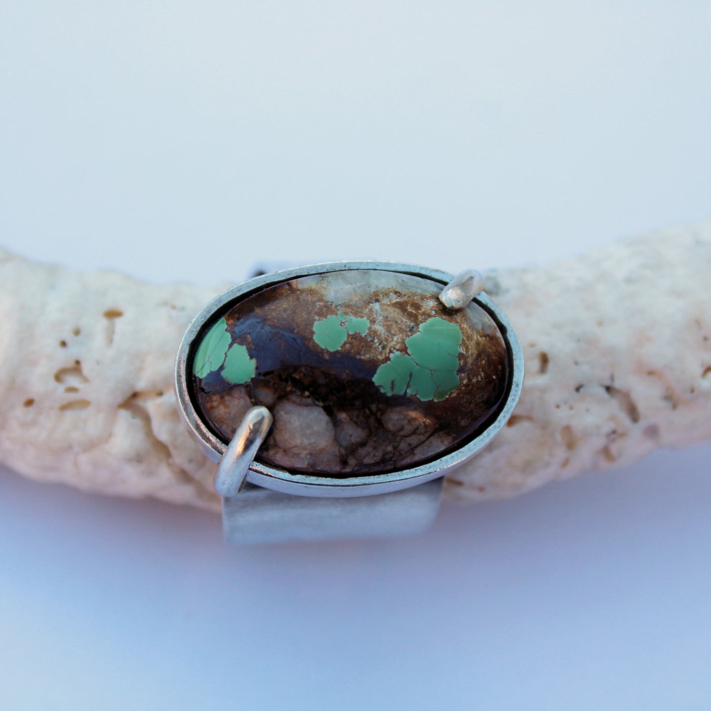 Riverbend Ring: Sterling Silver & Royston Ribbon Turquoise - size 9.75
