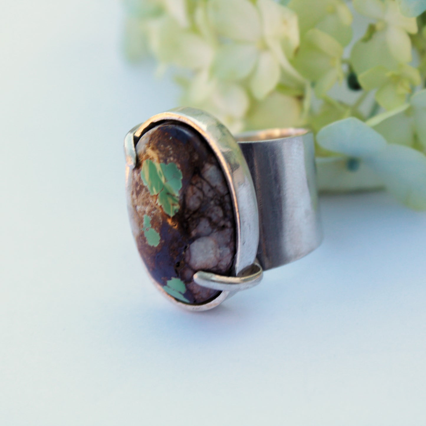 Riverbend Ring: Sterling Silver & Royston Ribbon Turquoise - size 9.75