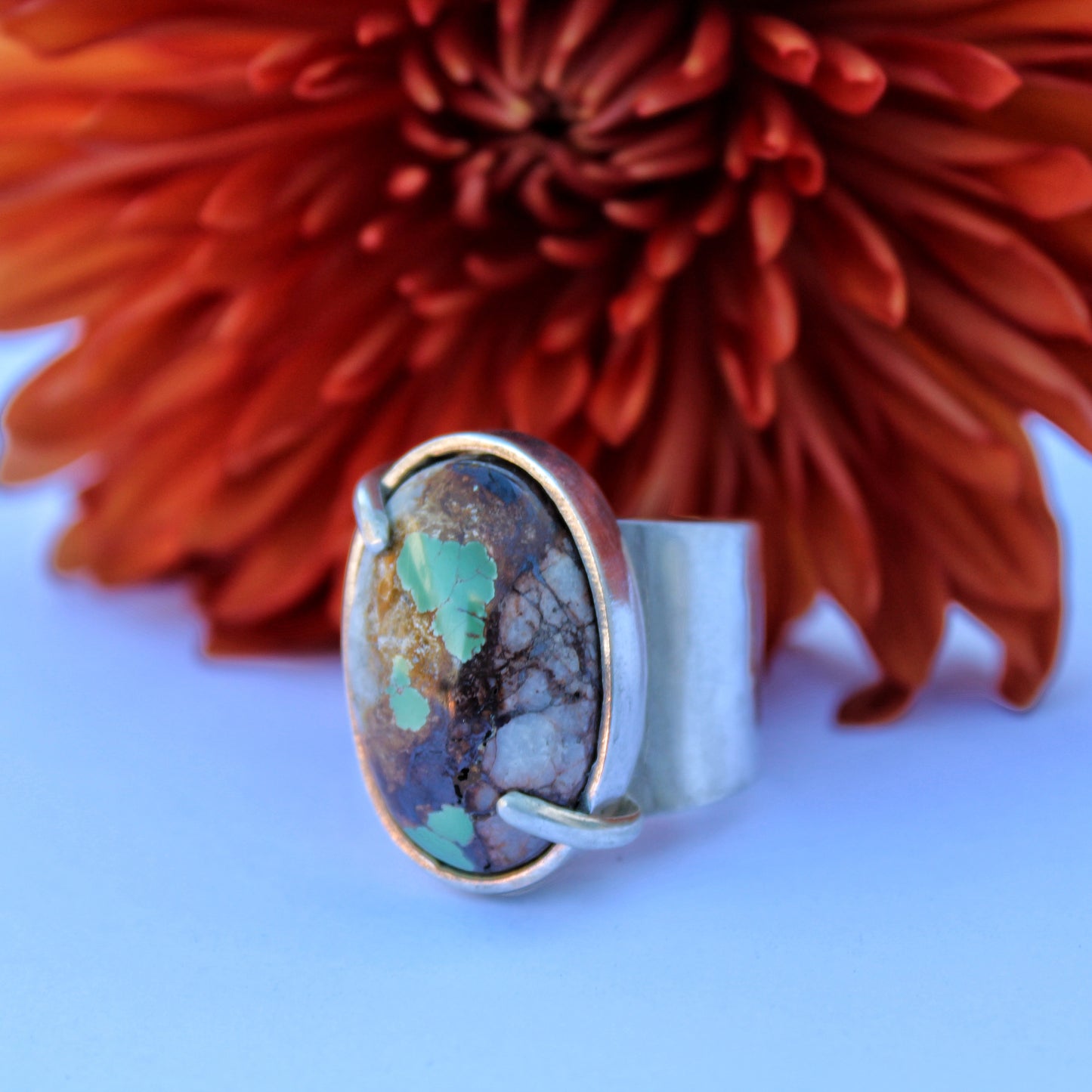 Riverbend Ring: Sterling Silver & Royston Ribbon Turquoise - size 9.75