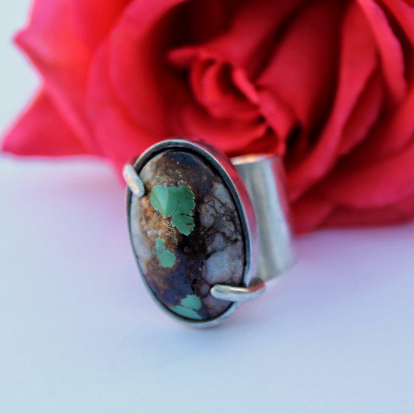 Riverbend Ring: Sterling Silver & Royston Ribbon Turquoise - size 9.75