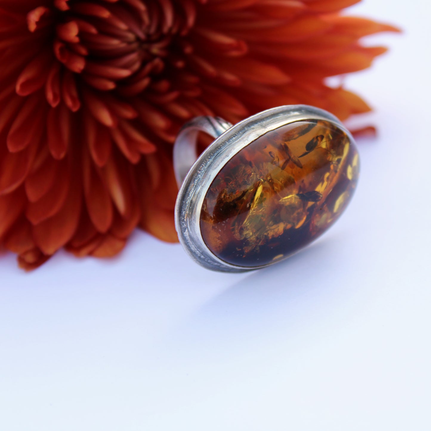 Golden Ember Ring: Sterling Silver & Baltic Amber - size 9