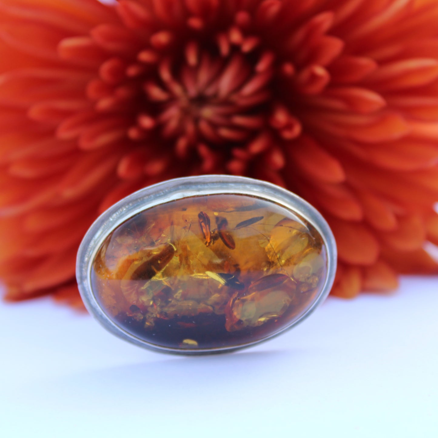 Golden Ember Ring: Sterling Silver & Baltic Amber - size 9